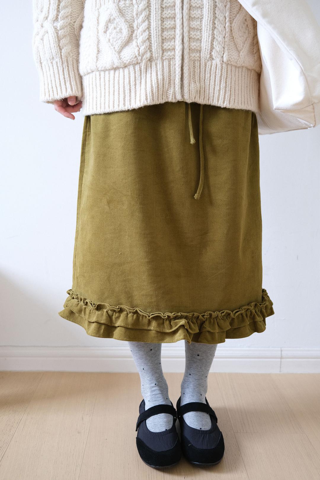 Corduroy frill banding skirt (2col)