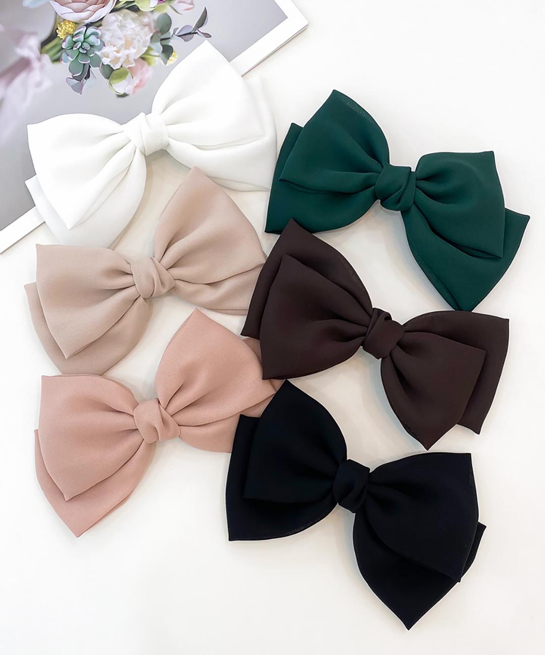 벨디아 [12종] 청순여리 새틴 쉬폰 실크 리본 헤어핀 자동핀 왕리본 골프 머리핀