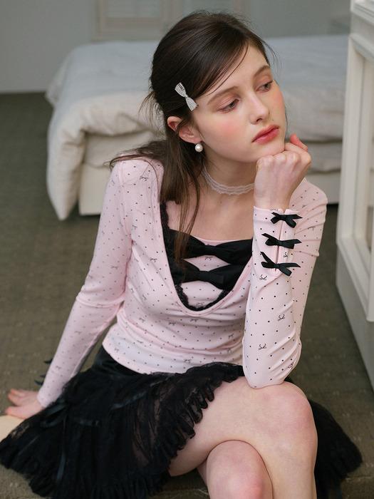 Cest_Ribbon dot long sleeve top