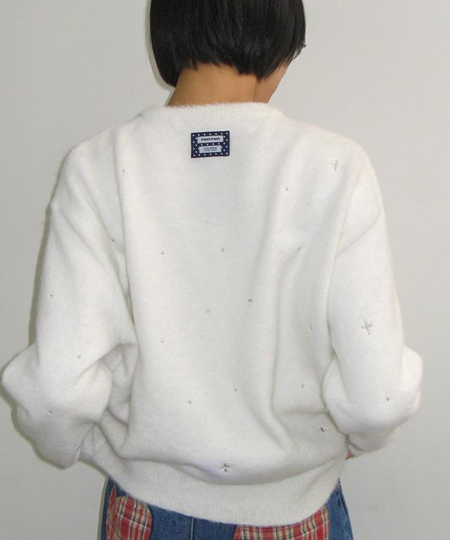 HAIRY PEARL EMBROIDERY KNIT WHITE