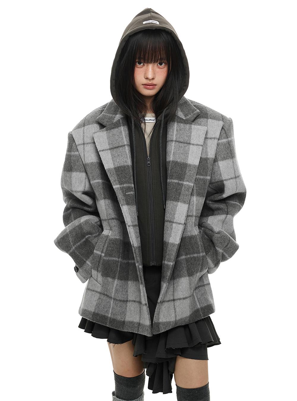 Plaid Detachable Hood Jacket