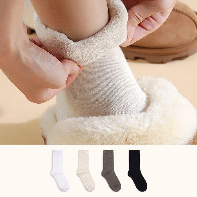 [당일발송/국내제작] 4켤레 삭스팝 얇지만 따뜻한 여자 기모 무지 겨울 긴목 양말 세트