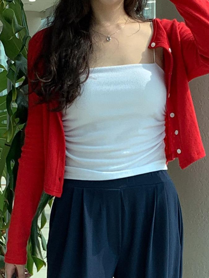 유나브 [몸매보정/퀄리티 보장] 골지 패드 셔링 나시 3color