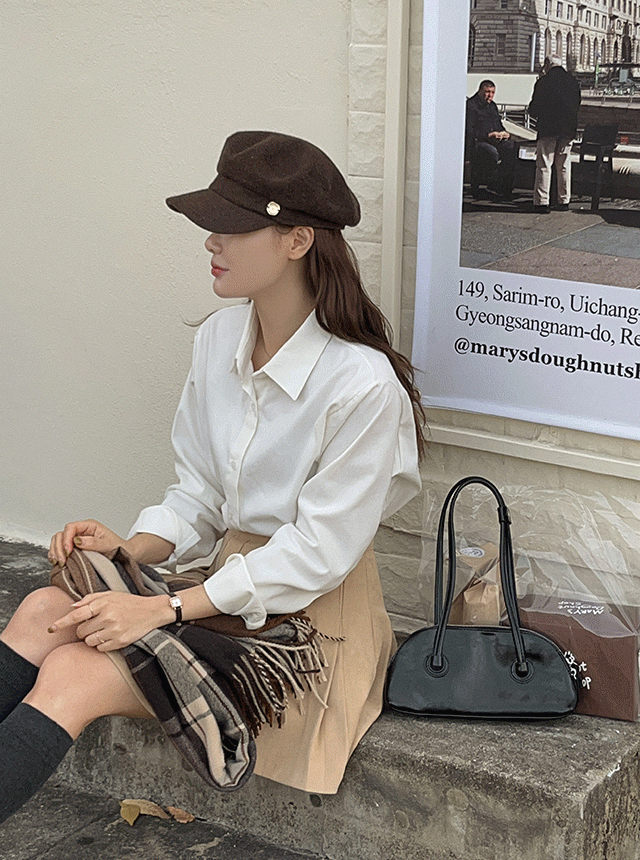 (크롭&루즈핏) 시그니처 윈터기모 베이직셔츠 - 6color