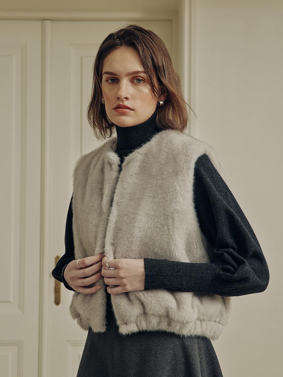 [홀리데이 특가] 르 제로 폭스 퍼 베스트 / 그레이