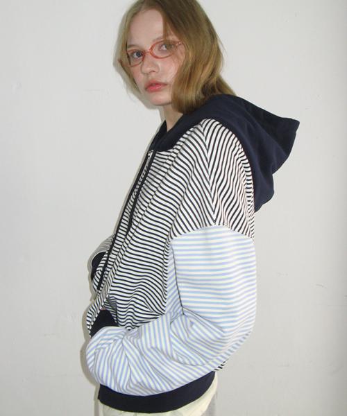 3 MULTI STRIPE HOODIE ZIP UP NAVY