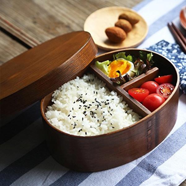 (일본) 옻칠 원목 도시락통 우드 1단 타원