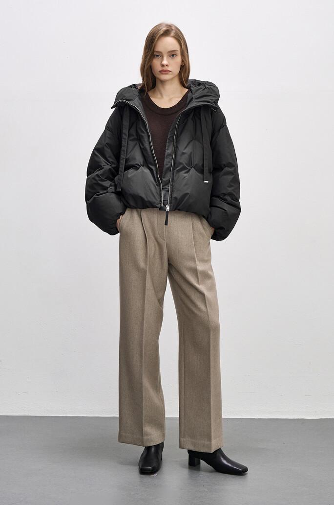 [SYSTEM] [Re-order] 하이넥 후드 핀칭 구스 다운 점퍼