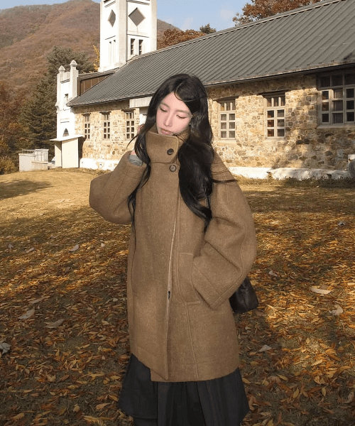 울 부클 하프 코트 [LIGHT KHAKI] / WBE4L10527