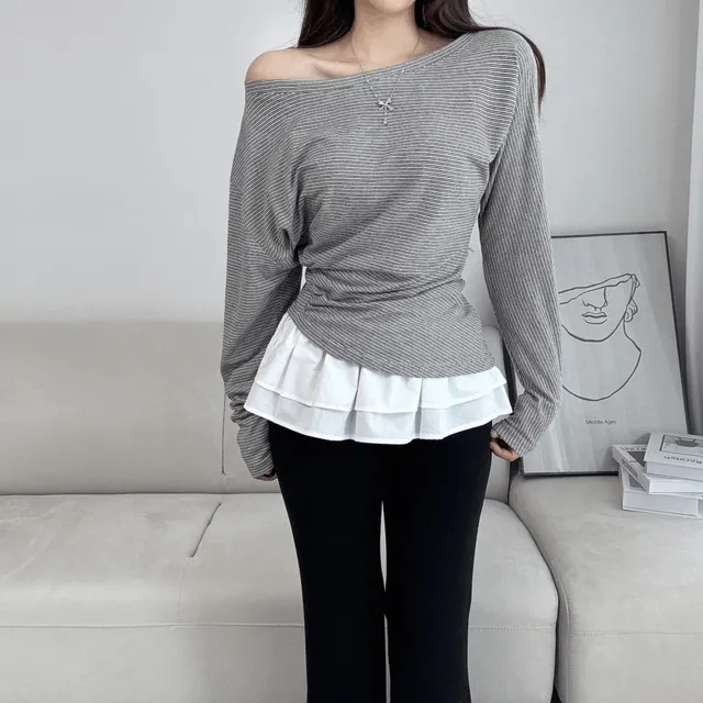 NB826 - 언발 세세 단가라 긴팔티 (2color)