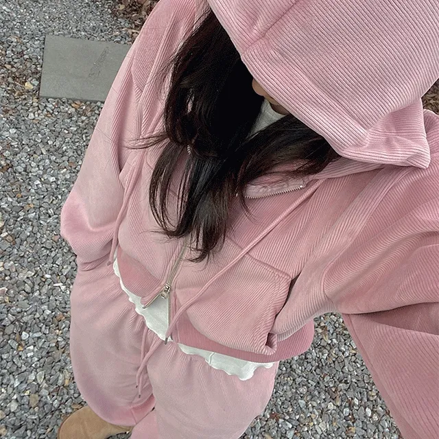 [고퀄셋업/융기모]네프 벨벳 트레이닝세트 조거 후드집업 세트(3color)