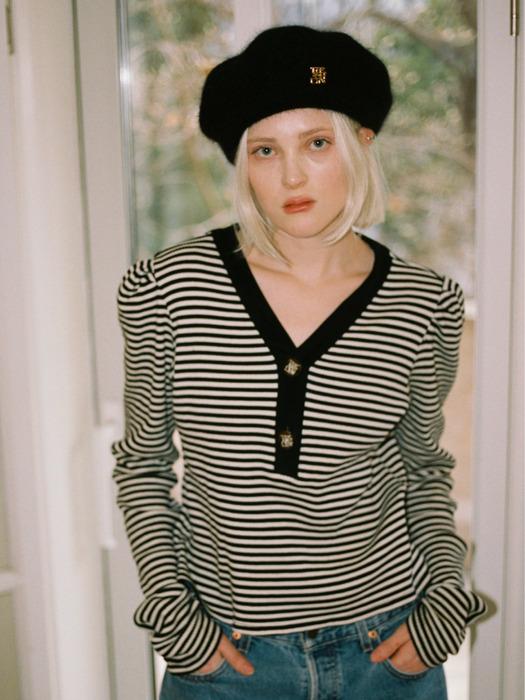 MANNY V NECK TOP BLACK STRIPE V3