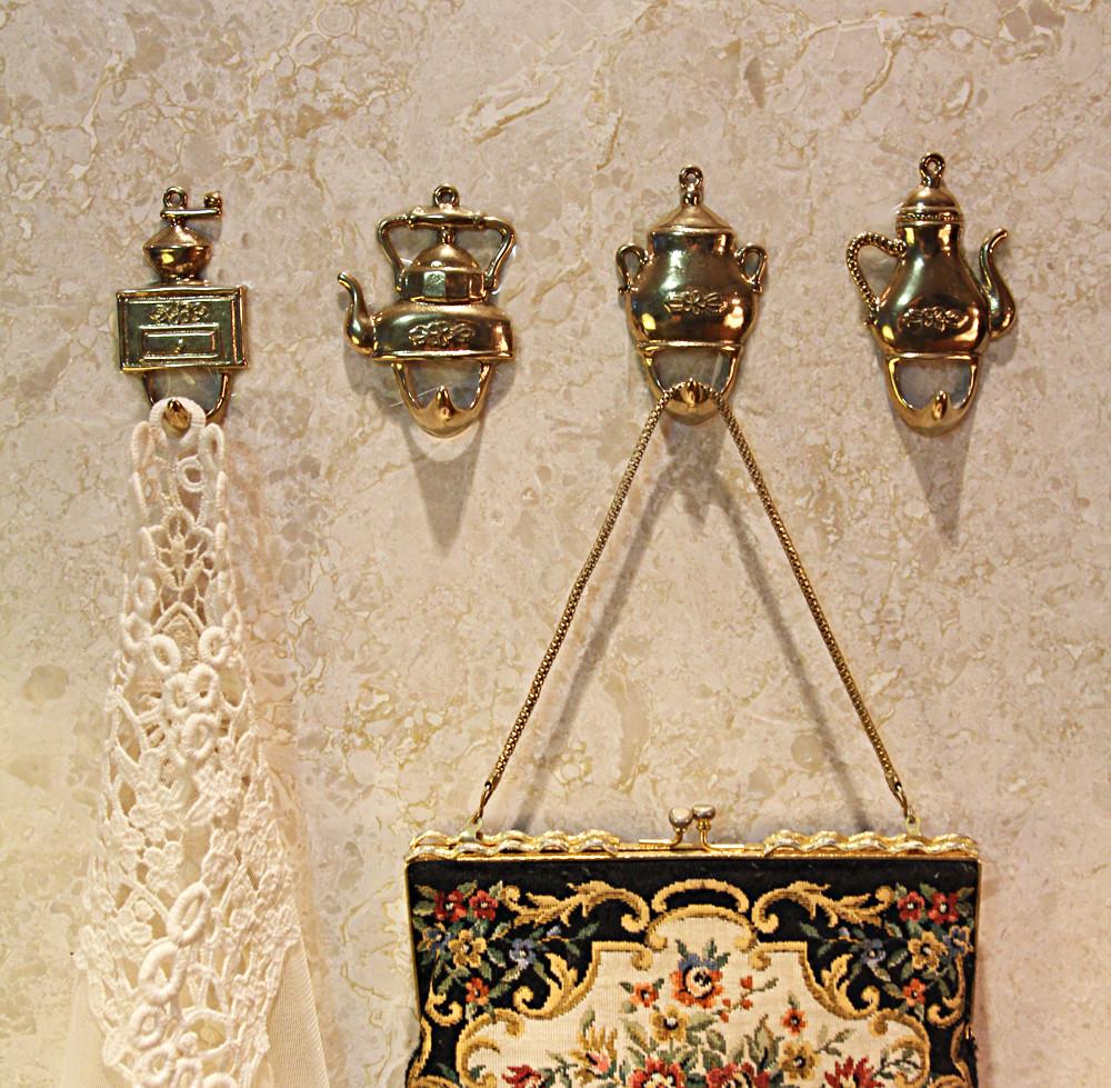 이태리 황동 브라스 엔틱 후크 4P 브론즈 벽걸이 훅 헹거 옷걸이 주물 빈티지 수입