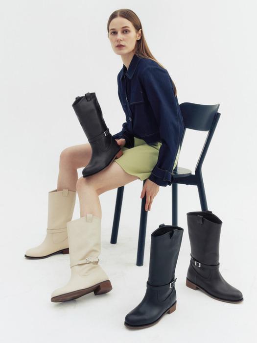 KM108 핸드메이드 레더 스트랩 버클 미들 부츠ㅣ3Colors