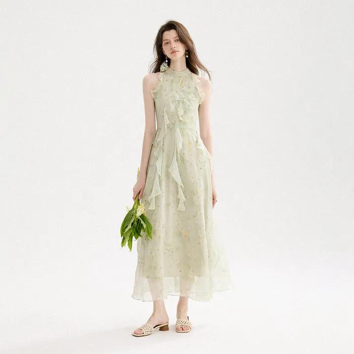 세이지 홀터넥 롱원피스