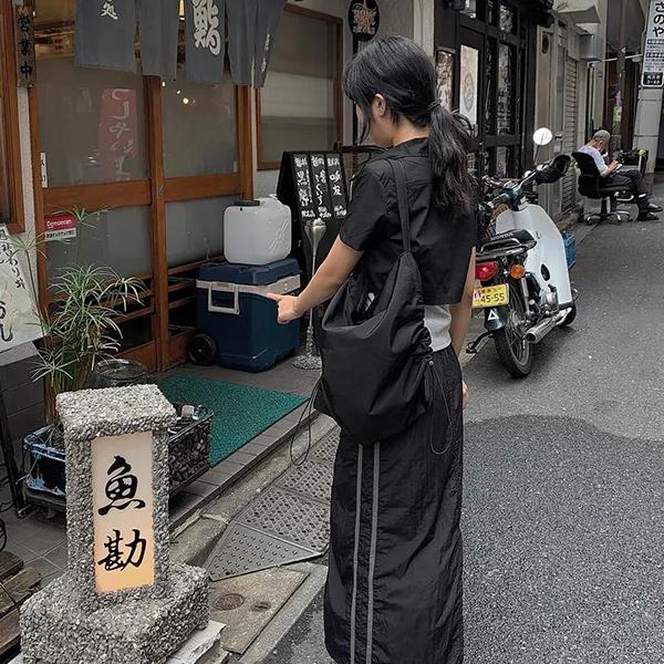 츠요 배색 스트링 롱 스커트