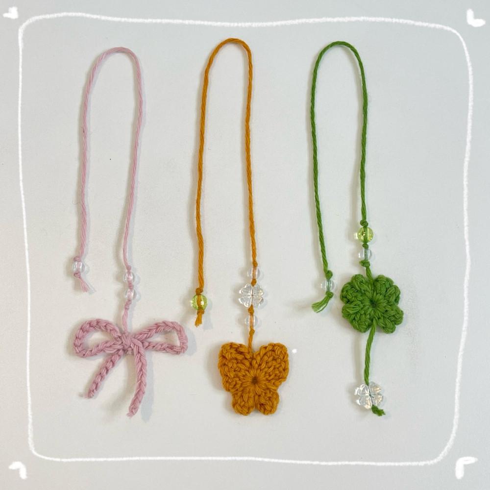 [동심] 손뜨개 책갈피 네잎클로버/나비/리본 북마크 가름끈