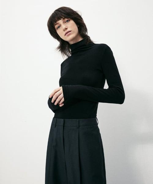 하프넥 울 블랜디드 탑_블랙