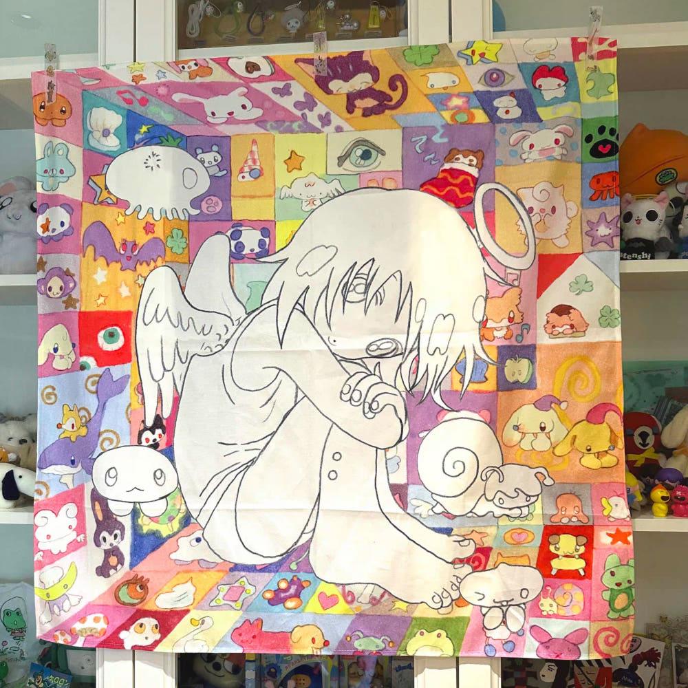 Oliwa In the box 일러스트그림 패브릭포스터 타올수건재질 90x90