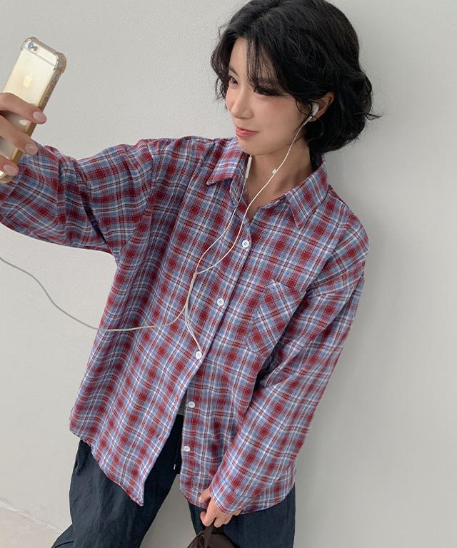 데일리쥬 리오라 루즈핏 체크 셔츠