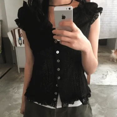 퍼프 레이스 오프숄더 2color