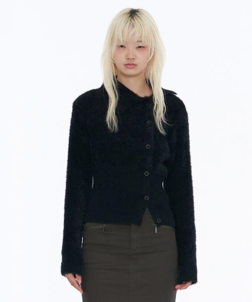 Shaggy Knit Cardigan Black