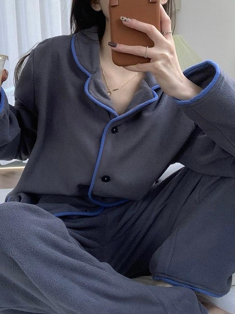 겨울 여자 극세사 수면잠옷 세트 파자마 홈웨어