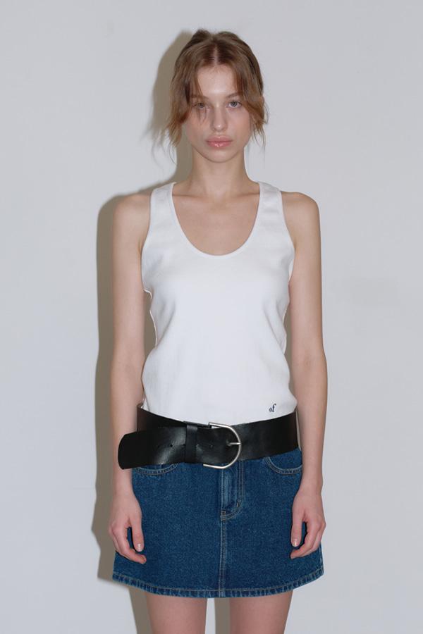 RIBBED COTTON U NECK TOP_WHITE
