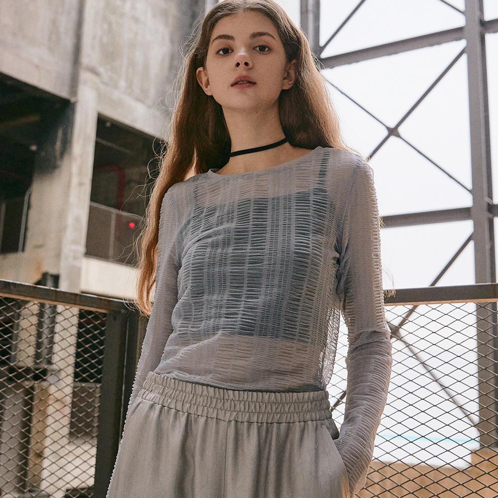 [COLLABOTORY]Sheer Wrinkle Top _BL