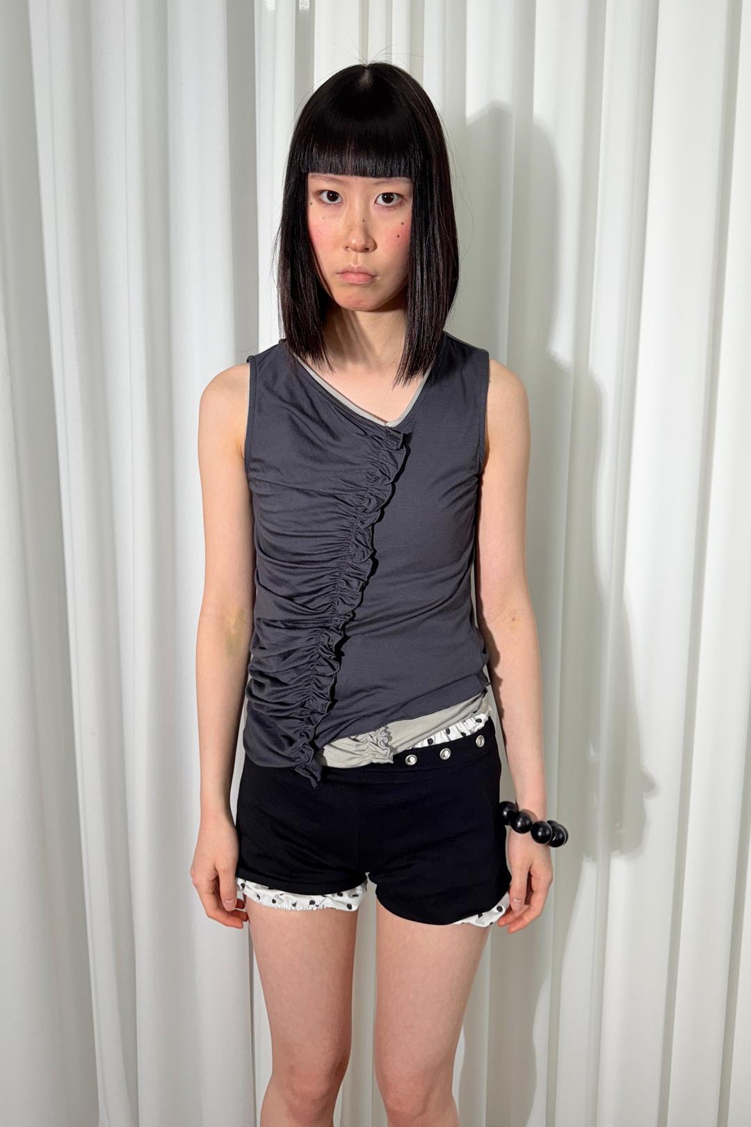 124. Mira Draped Sleeveless Top, Charcoal