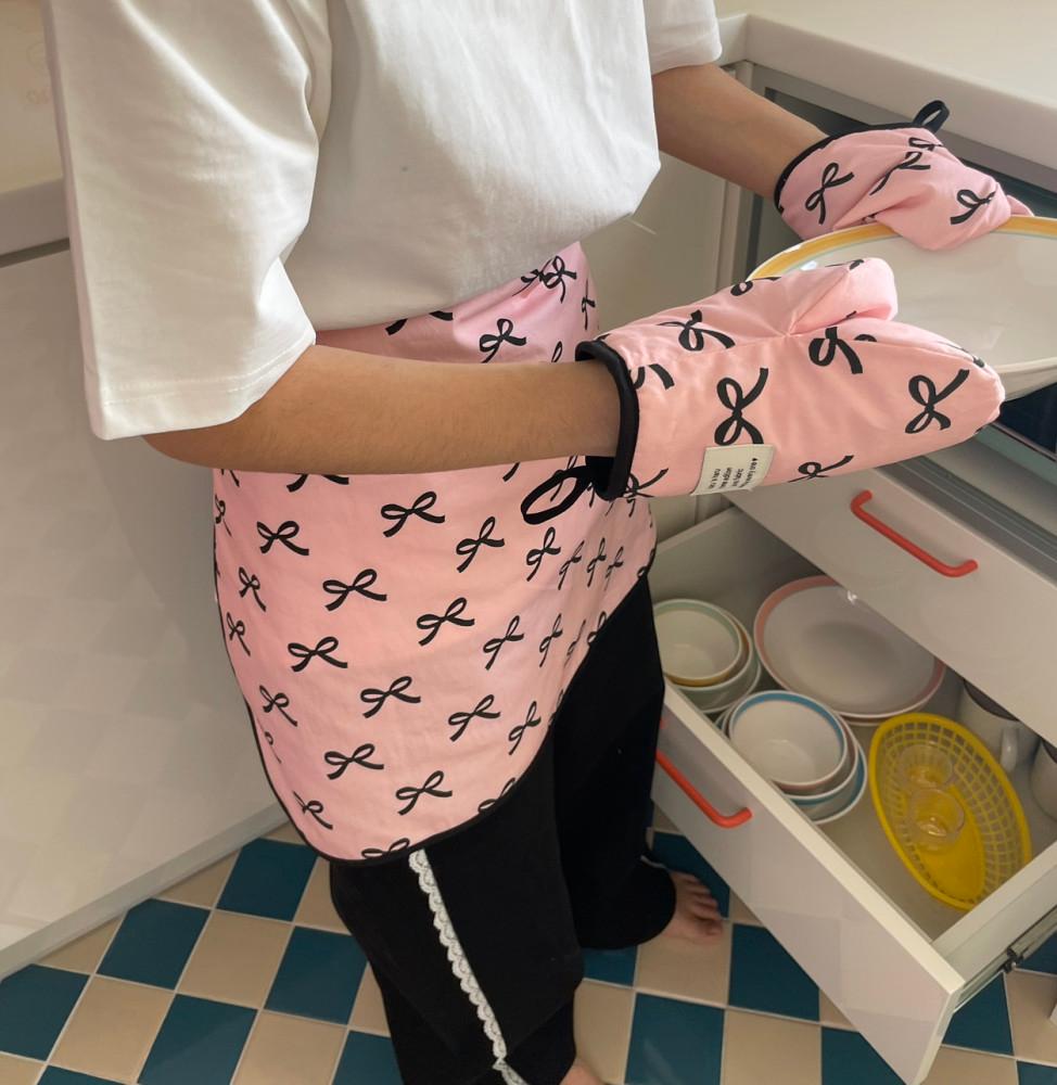 리본 면 주방앞치마