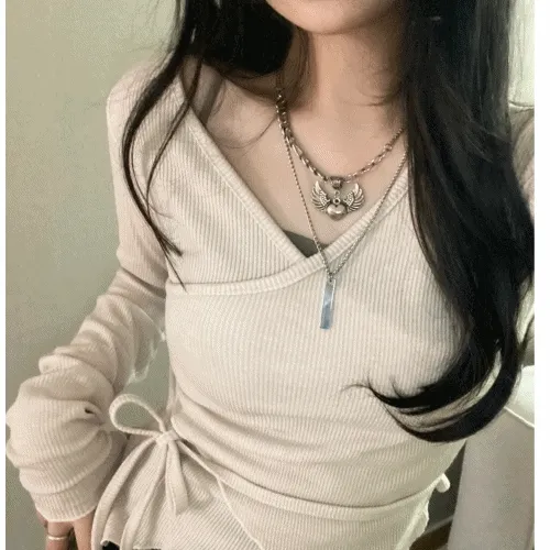 Best🫶기모! flare wrap knit 플레어 랩 니트