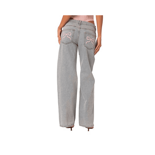 [US]			 Edikted Womens Bow pocket relaxed jeans