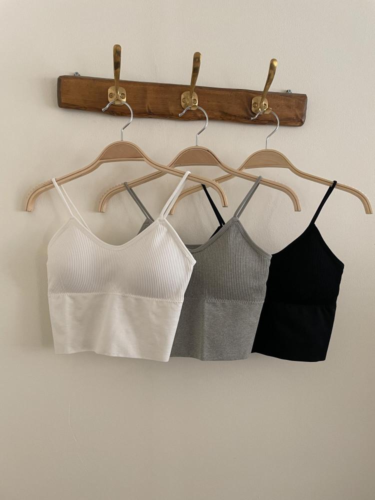 쫀쫀 골지 크롭 노와이어 브라 스포츠 캡나시 브라탑 (3color)