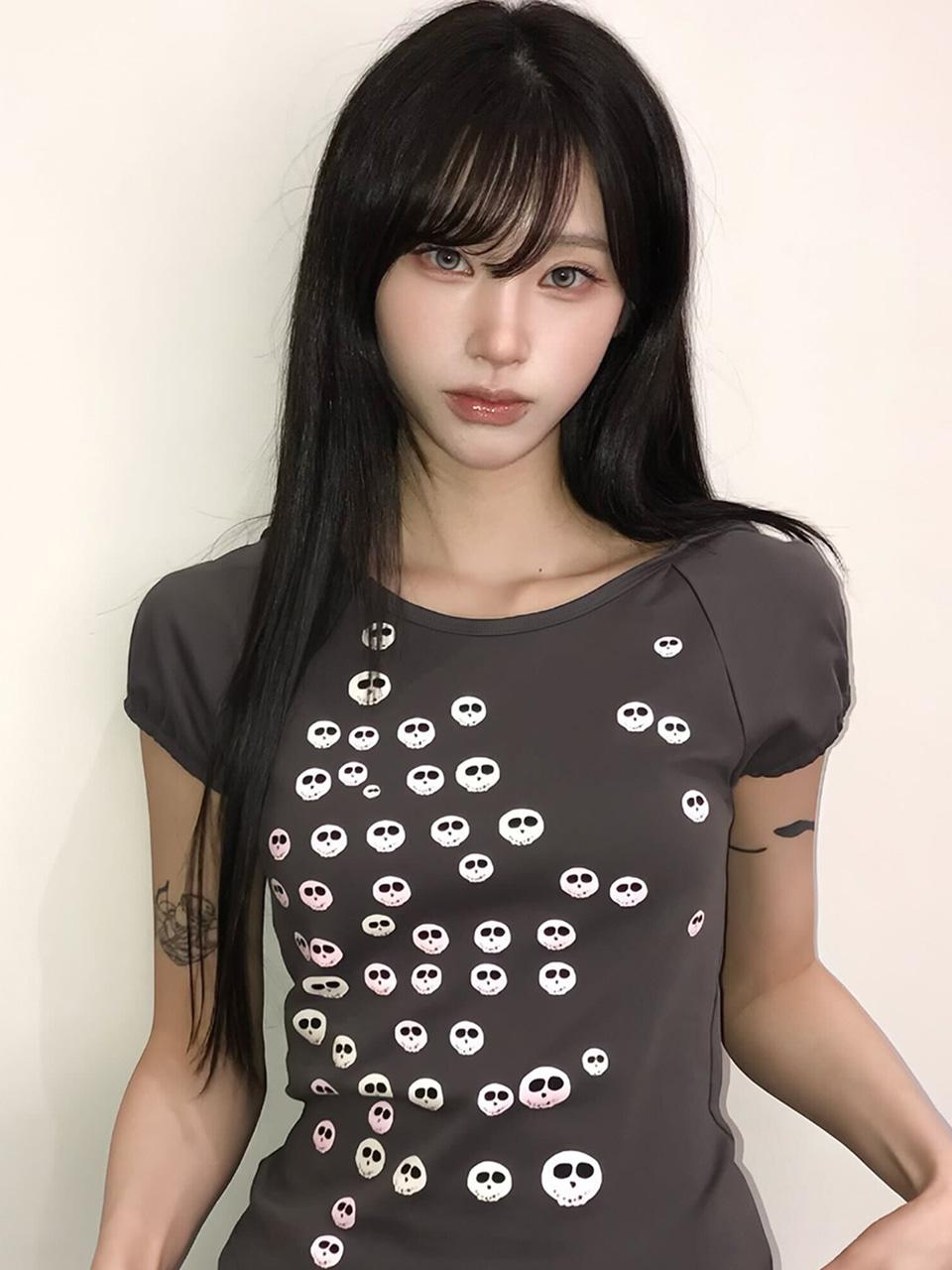 EL SKELETON PUFF HOOD TEE(CHARCOAL)