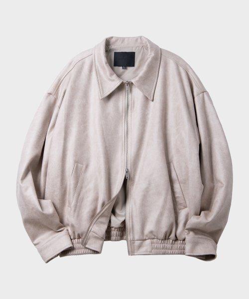 비건 스웨이드 오버핏 미니멀 인시전 스트레이트 집업 자켓 [아이보리]