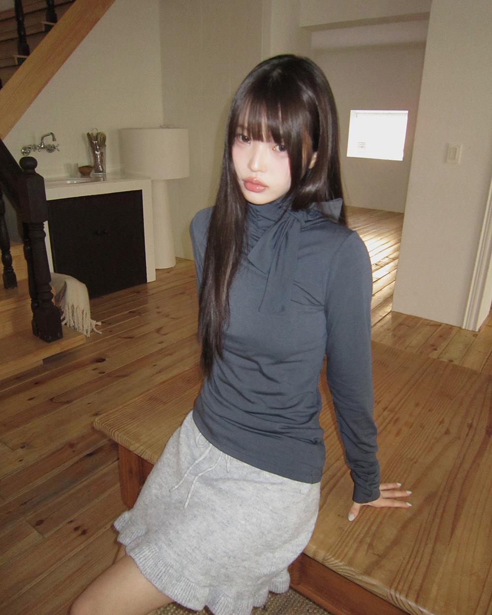 원더원더 [하객룩🧶] 메르 리본 타이 기모 폴라 티셔츠