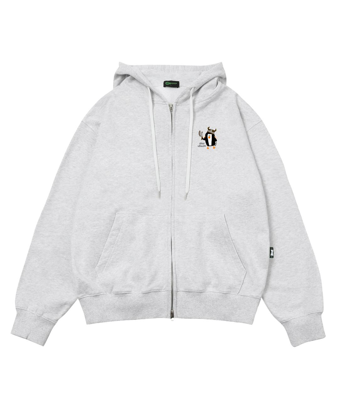 바이귄 프린트 투웨이 후드집업 화이트 멜란지