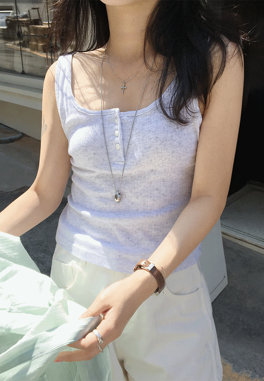 리제트 버튼 여름 펀칭 나시 3color