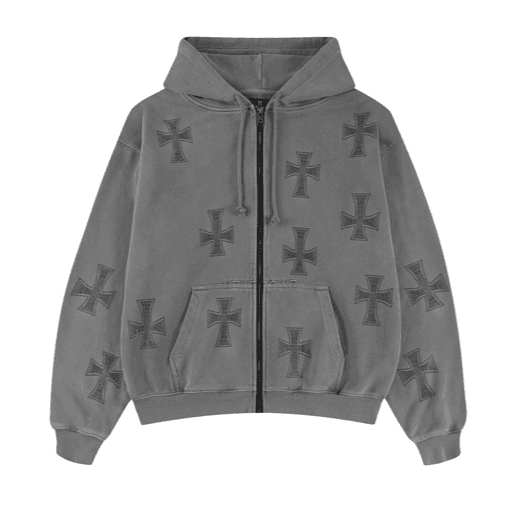 WASHED GREY RHINESTONE HOODIE - XS