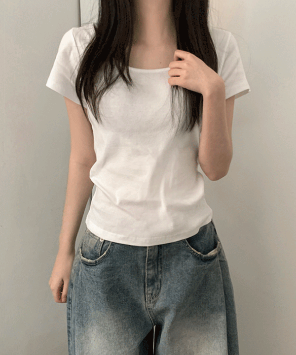 [팔뚝커버/넉넉한핏] 블랑 유넥 루즈 반팔 티셔츠 심플 티셔츠 기본 티셔츠 여리여리핏