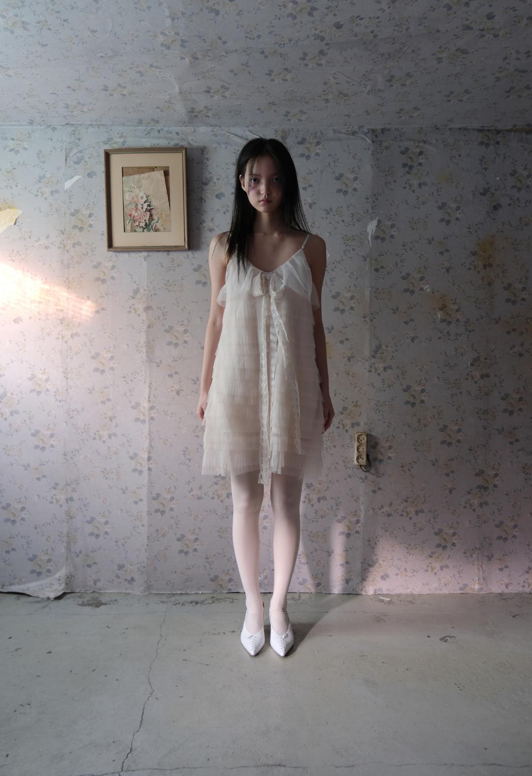 Ribbon Cancan Chiffon Dress, 2color