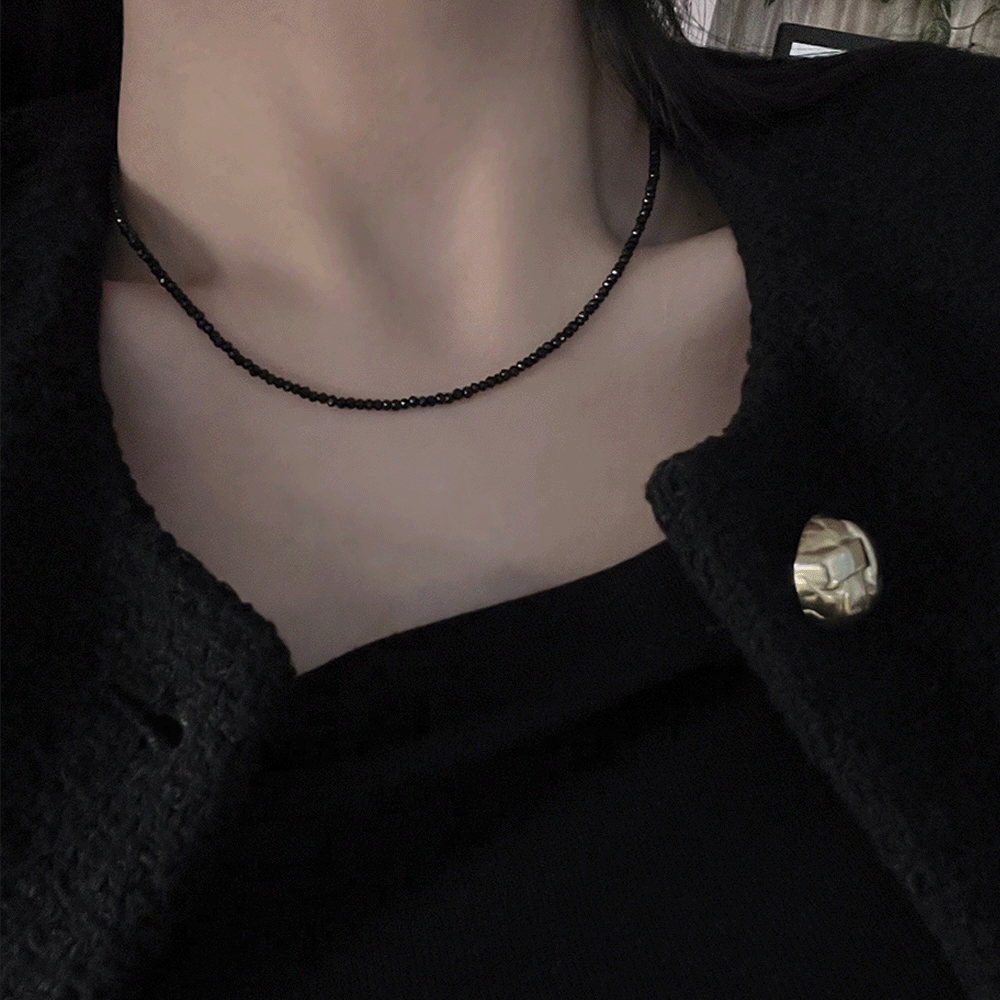 블랙 비즈목걸이 초커 크리스탈 론델 레이어드 핸드메이드