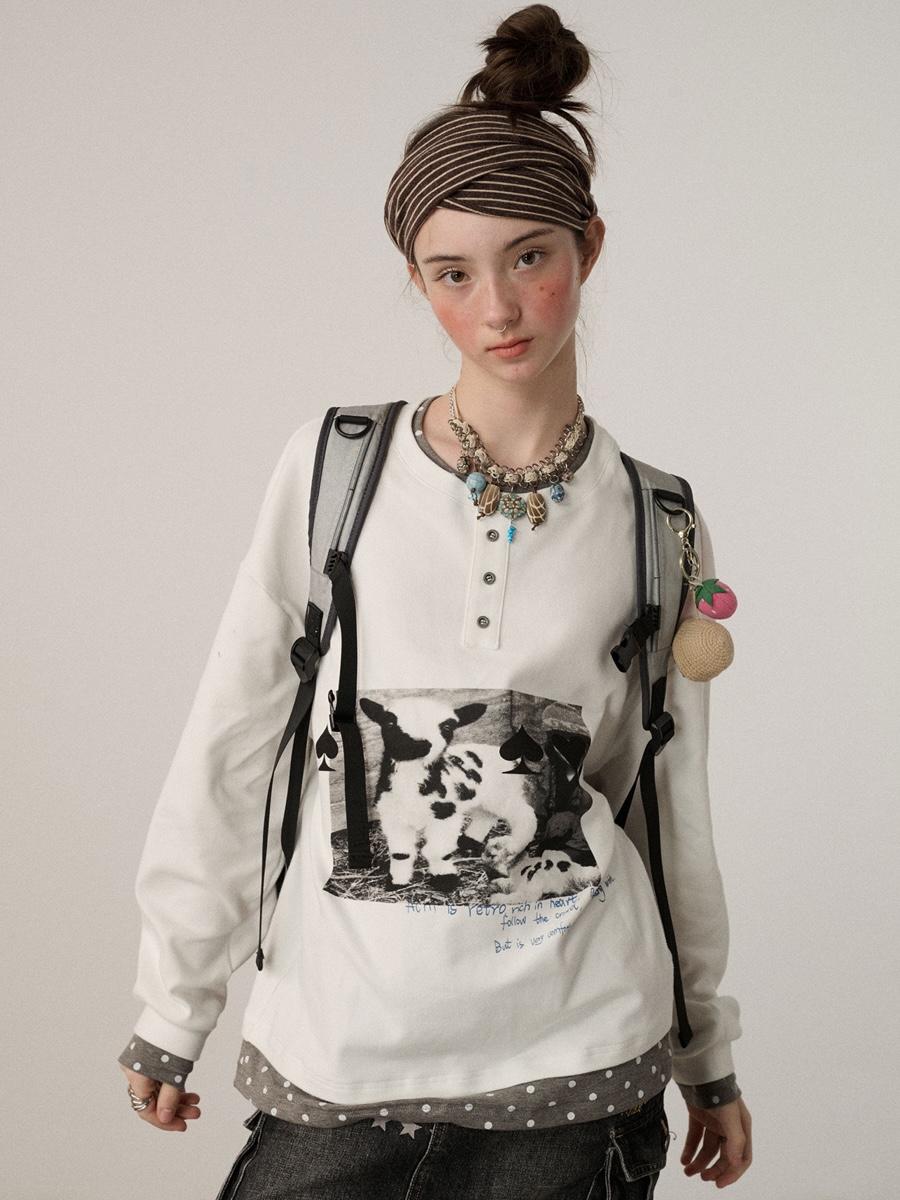 Achihara Poker lamb Story Henley Tee