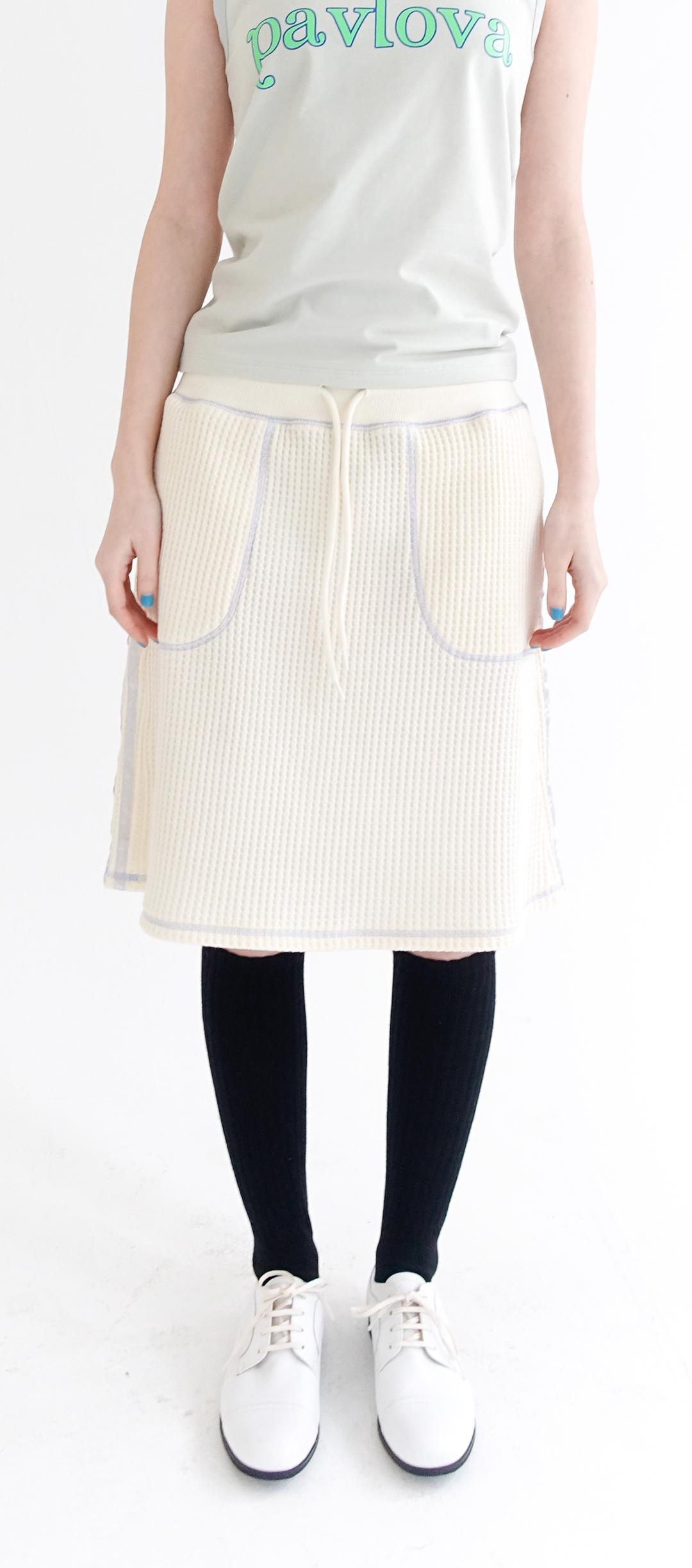 3차★[F.E.E.S] waffle lining midi skirt (vanilla cream)