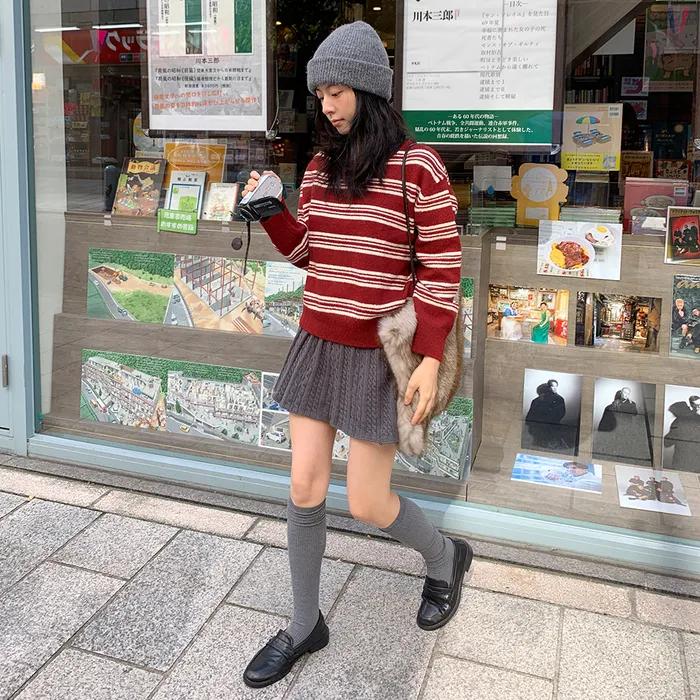 제스 케이블 플리츠 니트 스커트 ( 챠콜 )