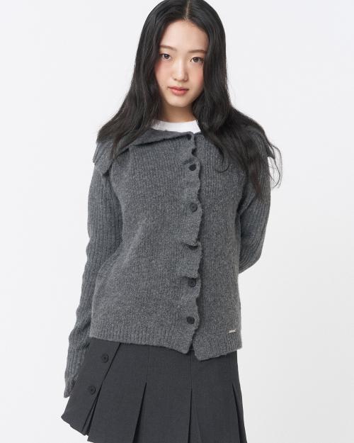 Diagonal button ribbed knit GREY