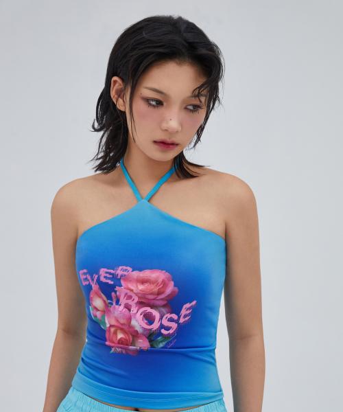 ROSE GRAPHIC HALTERNECK TOP BLUE BQ2BR006