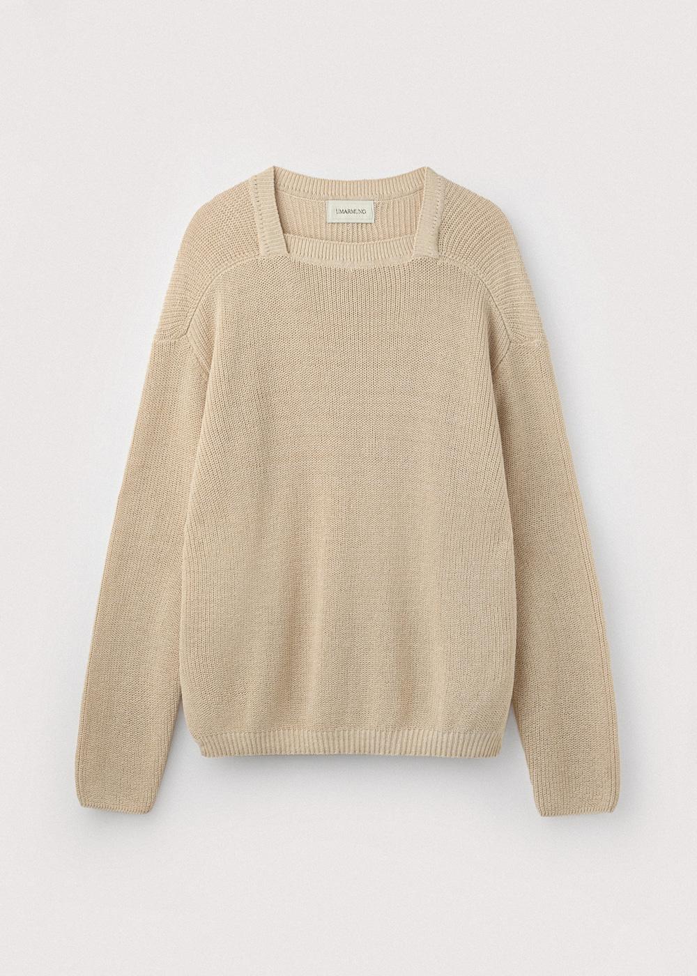 Paper yarn square neck pullover_Natural