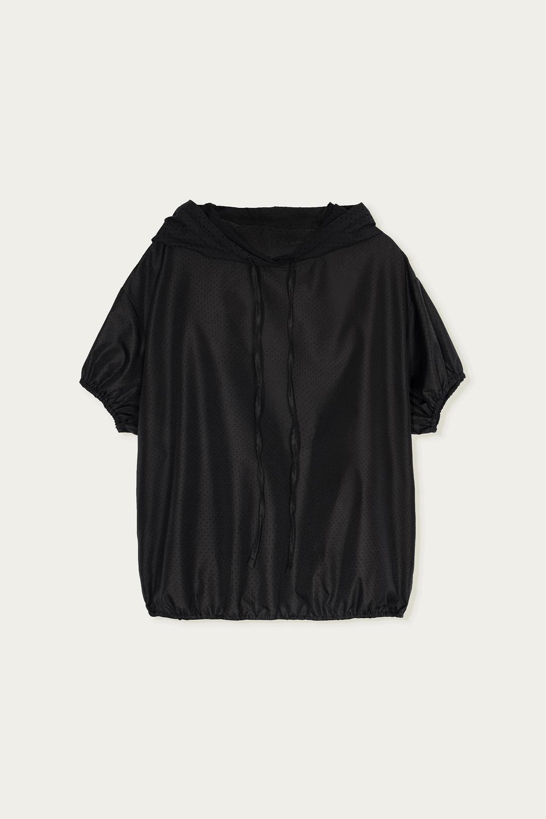 DOT HOODED BLOUSE BLACK